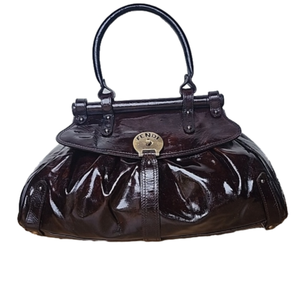 Fendi Handbags - AUTHENTIC RARE FENDI Patent Leather  Magic Burgundy Brown Bag